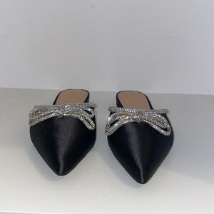 Express Black Rhinestone Embellished Bow Flats size 7